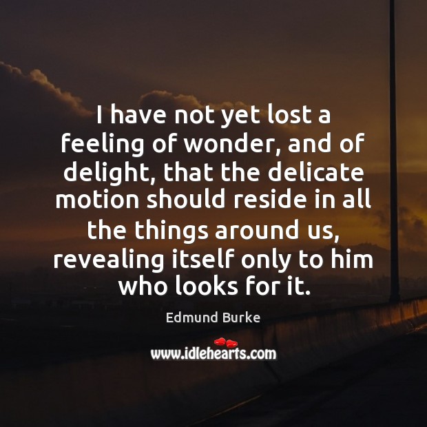 I have not yet lost a feeling of wonder, and of delight, Edmund Burke Picture Quote