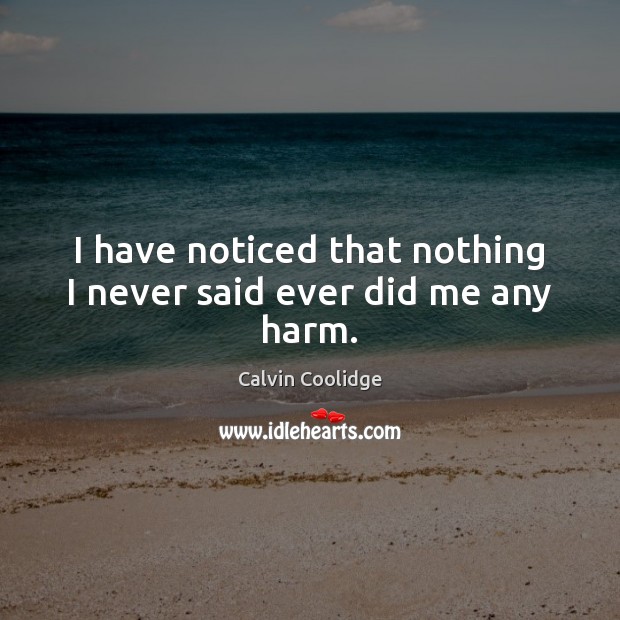 I have noticed that nothing I never said ever did me any harm. Calvin Coolidge Picture Quote