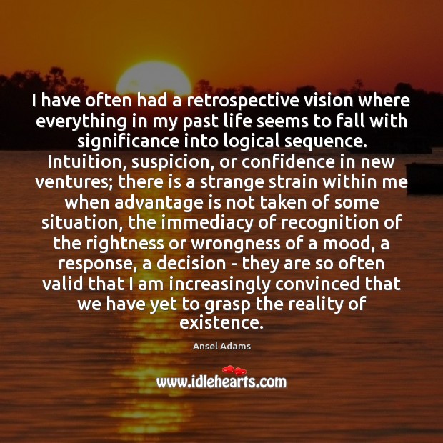 I have often had a retrospective vision where everything in my past Ansel Adams Picture Quote