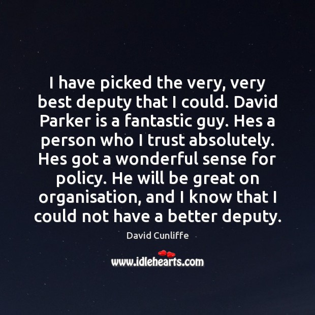 I have picked the very, very best deputy that I could. David David Cunliffe Picture Quote