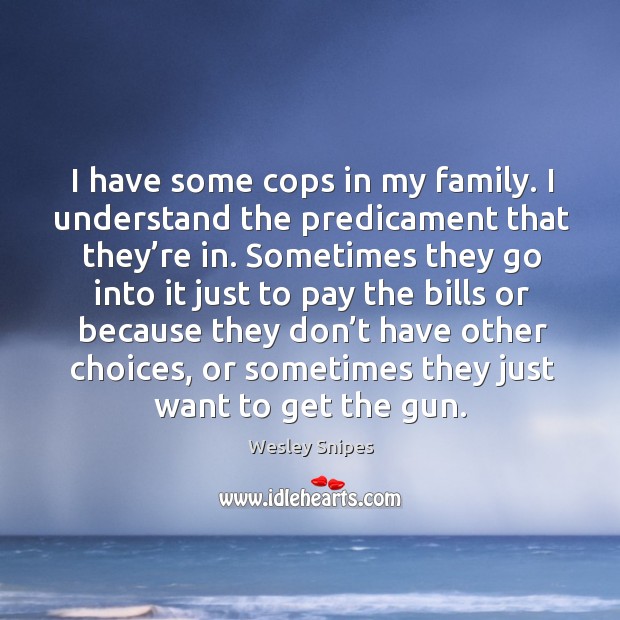I have some cops in my family. I understand the predicament that they’re in. Wesley Snipes Picture Quote