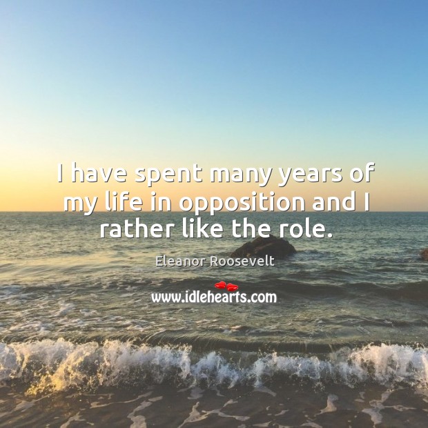 I have spent many years of my life in opposition and I rather like the role. Eleanor Roosevelt Picture Quote