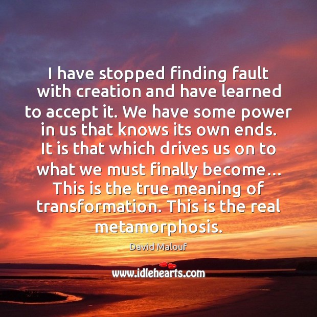 I have stopped finding fault with creation and have learned to accept David Malouf Picture Quote