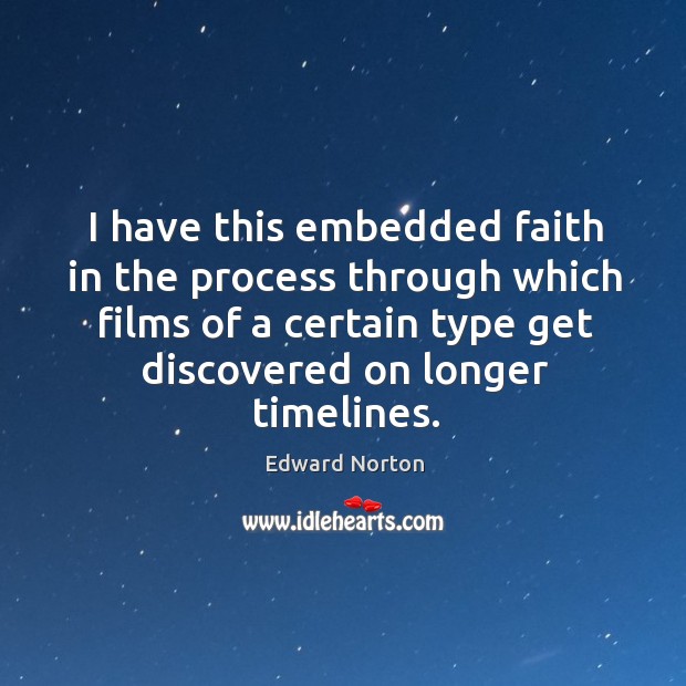 I have this embedded faith in the process through which films of a certain type get discovered on longer timelines. Edward Norton Picture Quote
