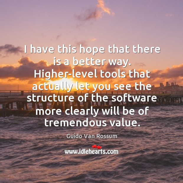 I have this hope that there is a better way. Higher-level tools that actually let you see the structure Guido Van Rossum Picture Quote