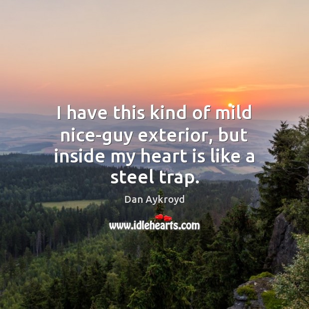I have this kind of mild nice-guy exterior, but inside my heart is like a steel trap. Image