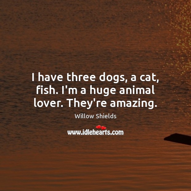 I have three dogs, a cat, fish. I’m a huge animal lover. They’re amazing. Willow Shields Picture Quote