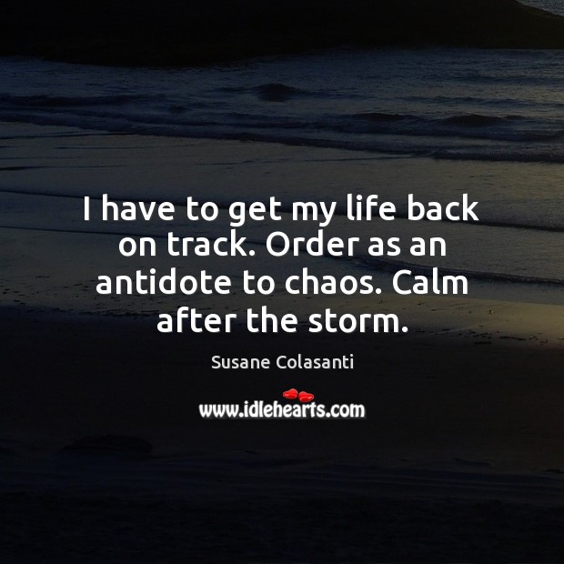 I have to get my life back on track. Order as an antidote to chaos. Calm after the storm. Susane Colasanti Picture Quote
