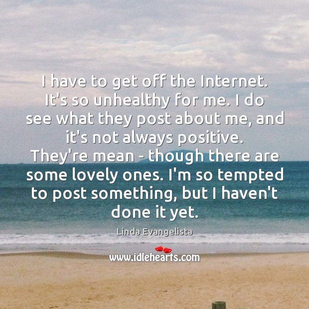I have to get off the Internet. It’s so unhealthy for me. Linda Evangelista Picture Quote