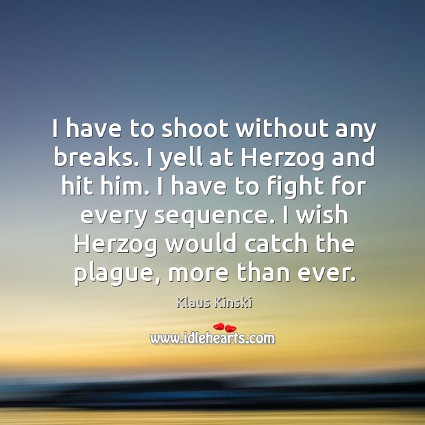 I have to shoot without any breaks. I yell at herzog and hit him. Klaus Kinski Picture Quote