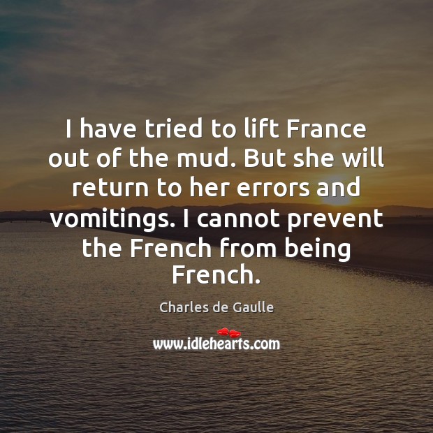 I have tried to lift France out of the mud. But she Charles de Gaulle Picture Quote