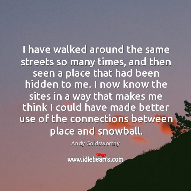 I have walked around the same streets so many times, and then seen a place that Andy Goldsworthy Picture Quote