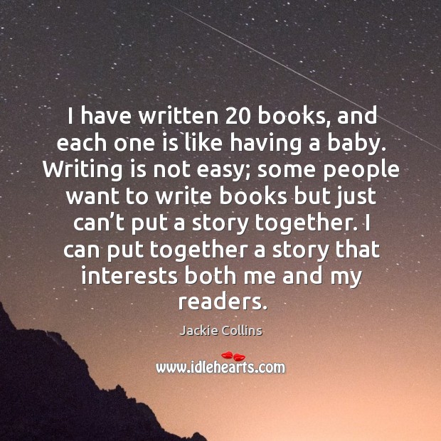 I have written 20 books, and each one is like having a baby. Writing Quotes Image