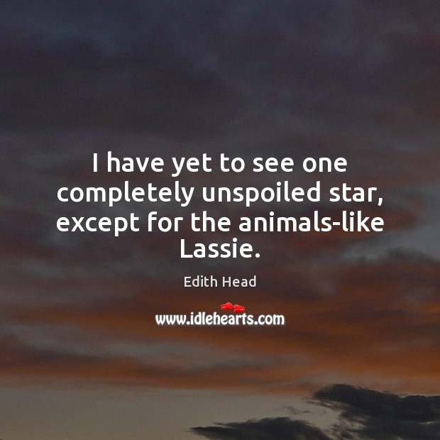 I have yet to see one completely unspoiled star, except for the animals-like Lassie. Edith Head Picture Quote