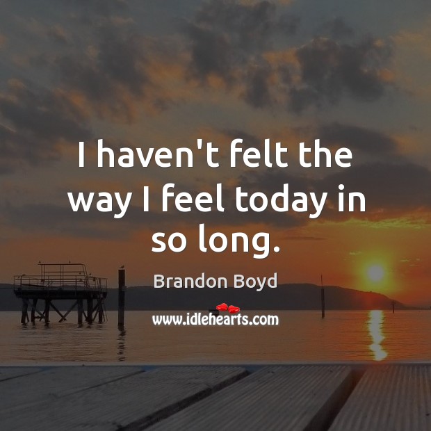 I haven’t felt the way I feel today in so long. Brandon Boyd Picture Quote