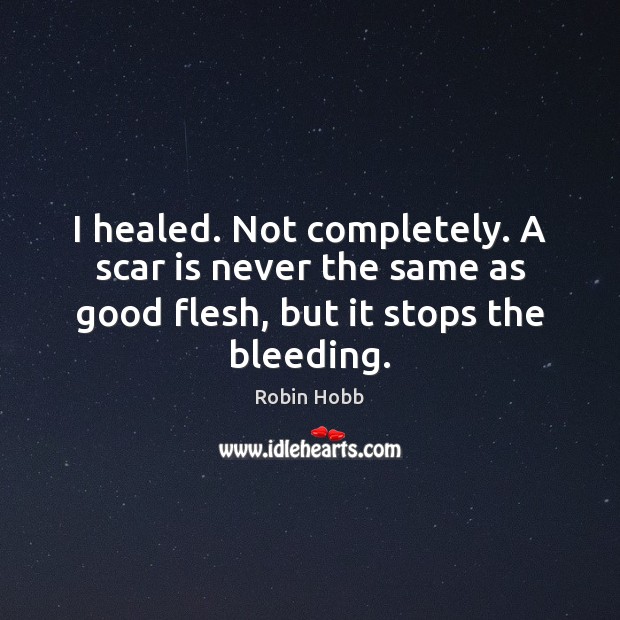 I healed. Not completely. A scar is never the same as good Robin Hobb Picture Quote
