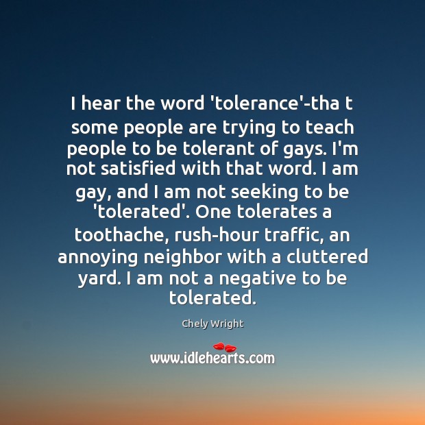 I hear the word ‘tolerance’-tha t some people are trying to teach Chely Wright Picture Quote