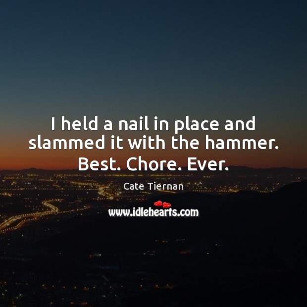 I held a nail in place and slammed it with the hammer. Best. Chore. Ever. Cate Tiernan Picture Quote