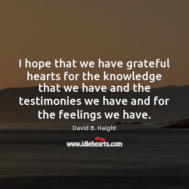 I hope that we have grateful hearts for the knowledge that we David B. Haight Picture Quote