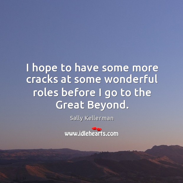 I hope to have some more cracks at some wonderful roles before I go to the great beyond. Sally Kellerman Picture Quote