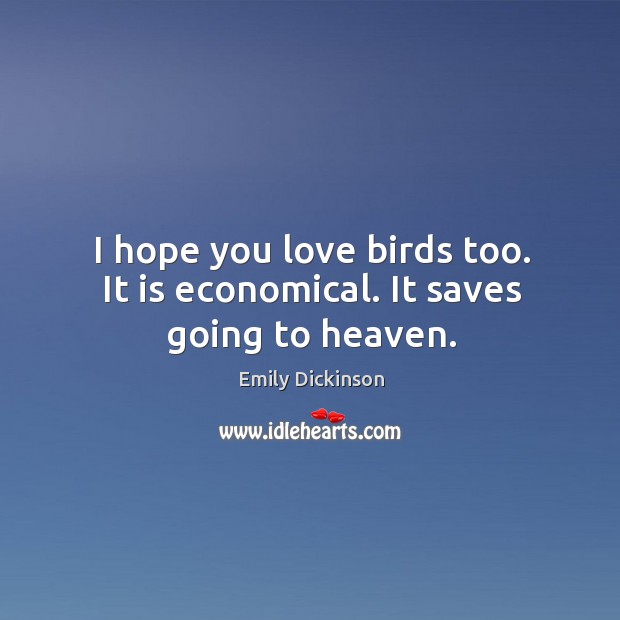 I hope you love birds too. It is economical. It saves going to heaven. Image