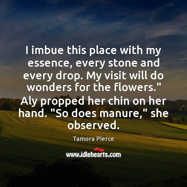 I imbue this place with my essence, every stone and every drop. Tamora Pierce Picture Quote