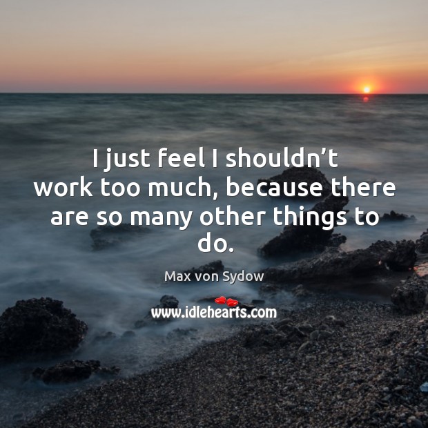 I just feel I shouldn’t work too much, because there are so many other things to do. Max von Sydow Picture Quote