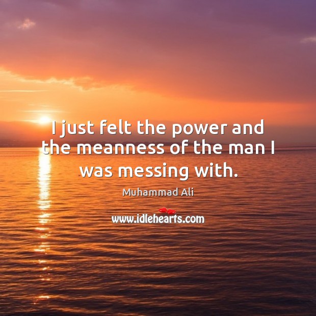 I just felt the power and the meanness of the man I was messing with. Muhammad Ali Picture Quote