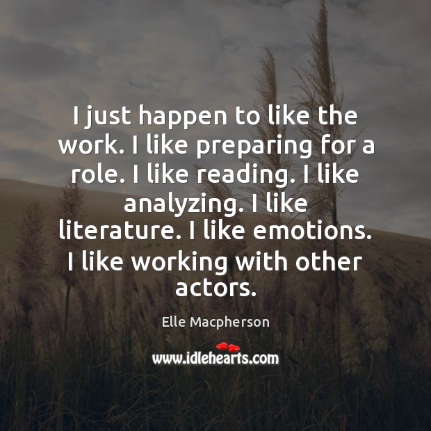 I just happen to like the work. I like preparing for a Elle Macpherson Picture Quote