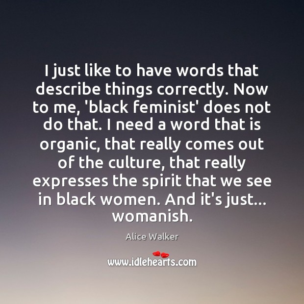 I just like to have words that describe things correctly. Now to Alice Walker Picture Quote