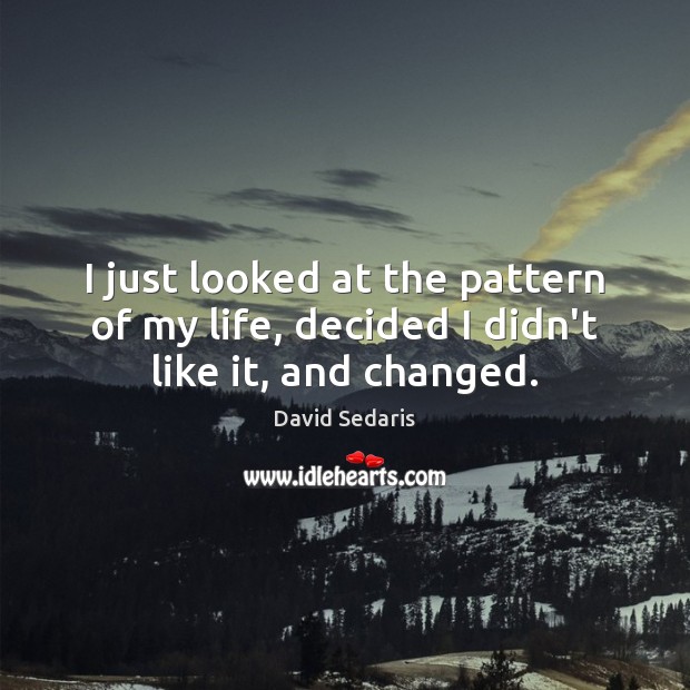 I just looked at the pattern of my life, decided I didn’t like it, and changed. David Sedaris Picture Quote