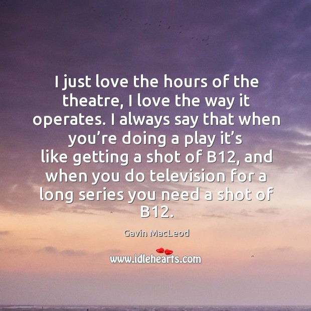 I just love the hours of the theatre, I love the way it operates. Gavin MacLeod Picture Quote