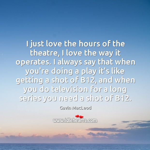 I just love the hours of the theatre, I love the way Gavin MacLeod Picture Quote