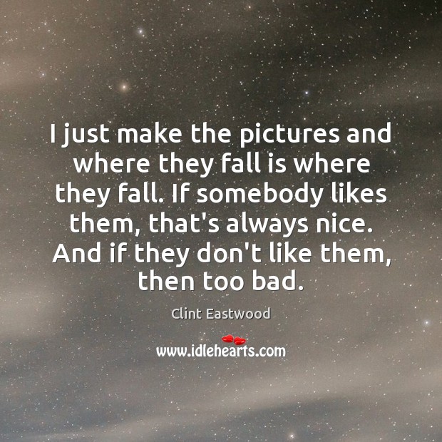 I just make the pictures and where they fall is where they Clint Eastwood Picture Quote