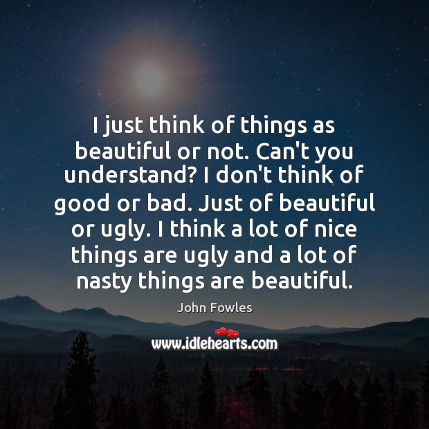 I just think of things as beautiful or not. Can’t you understand? Image