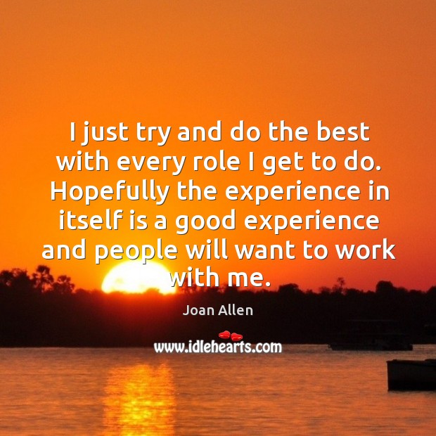 I just try and do the best with every role I get to do. Joan Allen Picture Quote