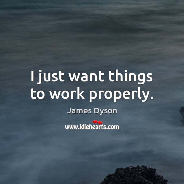 I just want things to work properly. James Dyson Picture Quote