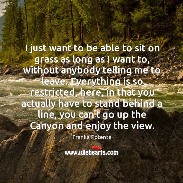 I just want to be able to sit on grass as long as I want to, without anybody telling me to leave. Franka Potente Picture Quote