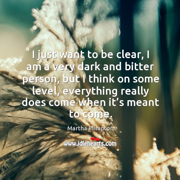 I just want to be clear, I am a very dark and bitter person Martha Plimpton Picture Quote