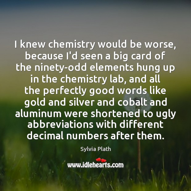 I knew chemistry would be worse, because I’d seen a big card Sylvia Plath Picture Quote