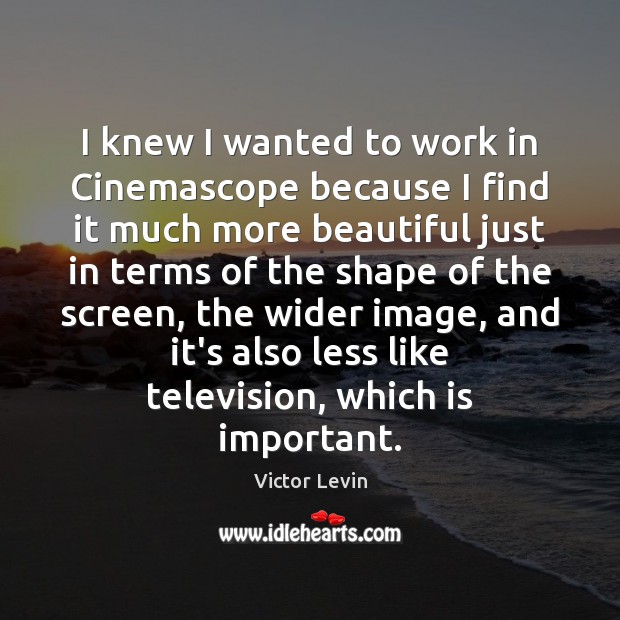 I knew I wanted to work in Cinemascope because I find it Victor Levin Picture Quote