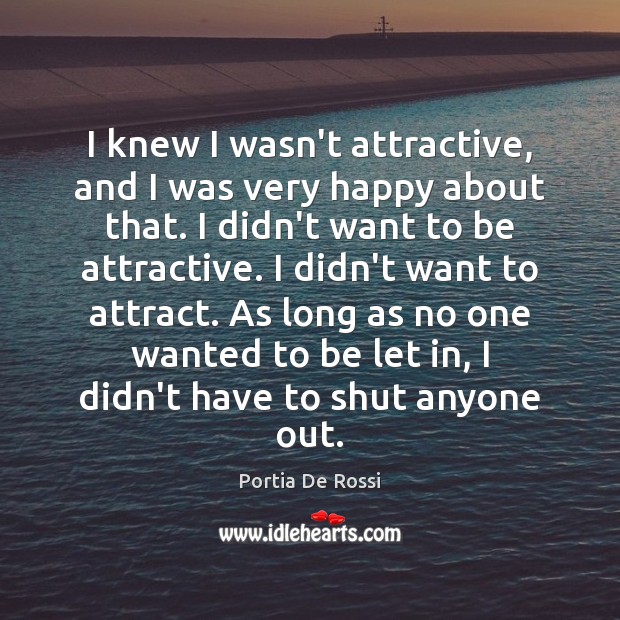 I knew I wasn’t attractive, and I was very happy about that. Portia De Rossi Picture Quote