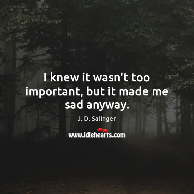 I knew it wasn’t too important, but it made me sad anyway. J. D. Salinger Picture Quote