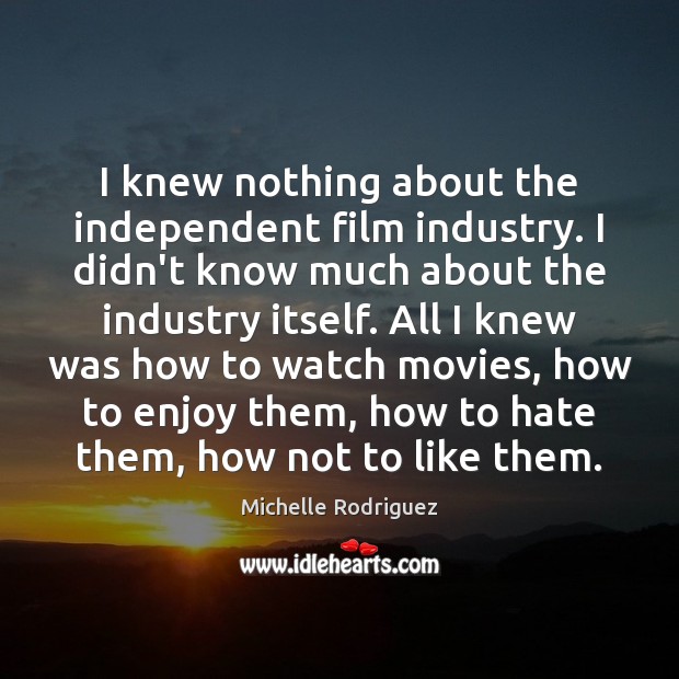 I knew nothing about the independent film industry. I didn’t know much Michelle Rodriguez Picture Quote