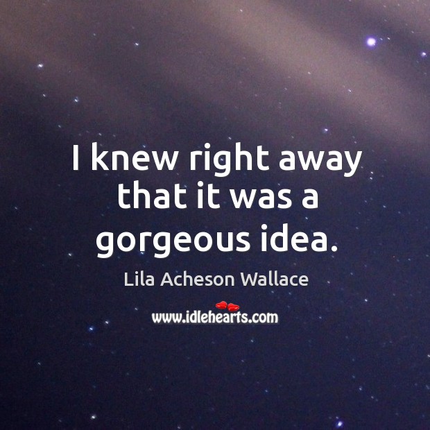 I knew right away that it was a gorgeous idea. Lila Acheson Wallace Picture Quote