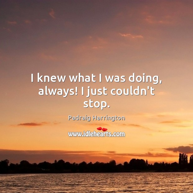 I knew what I was doing, always! I just couldn’t stop. Padraig Harrington Picture Quote