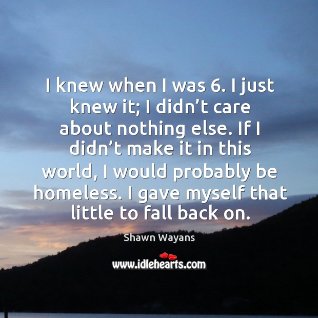 I knew when I was 6. I just knew it; I didn’t care about nothing else. Shawn Wayans Picture Quote