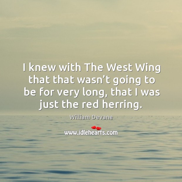 I knew with the west wing that that wasn’t going to be for very long, that I was just the red herring. Image