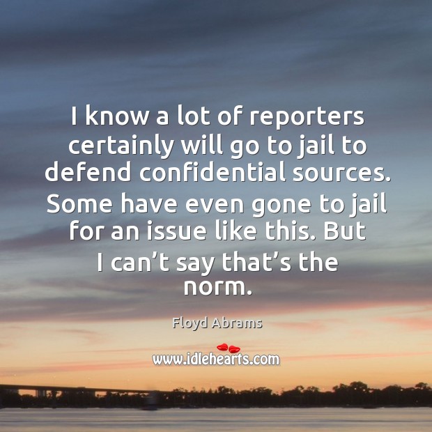 I know a lot of reporters certainly will go to jail to defend confidential sources. Floyd Abrams Picture Quote