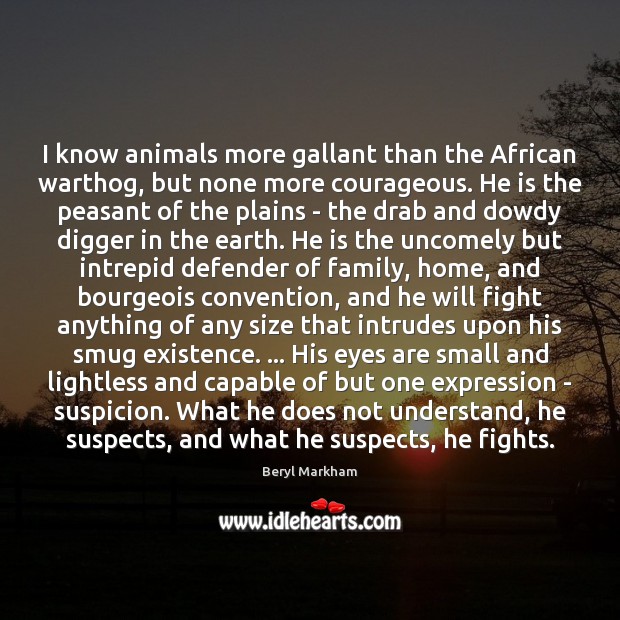 I know animals more gallant than the African warthog, but none more Beryl Markham Picture Quote